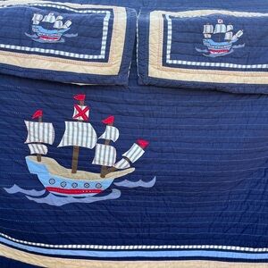 Pottery Barn quilt pirate ship blue boys
